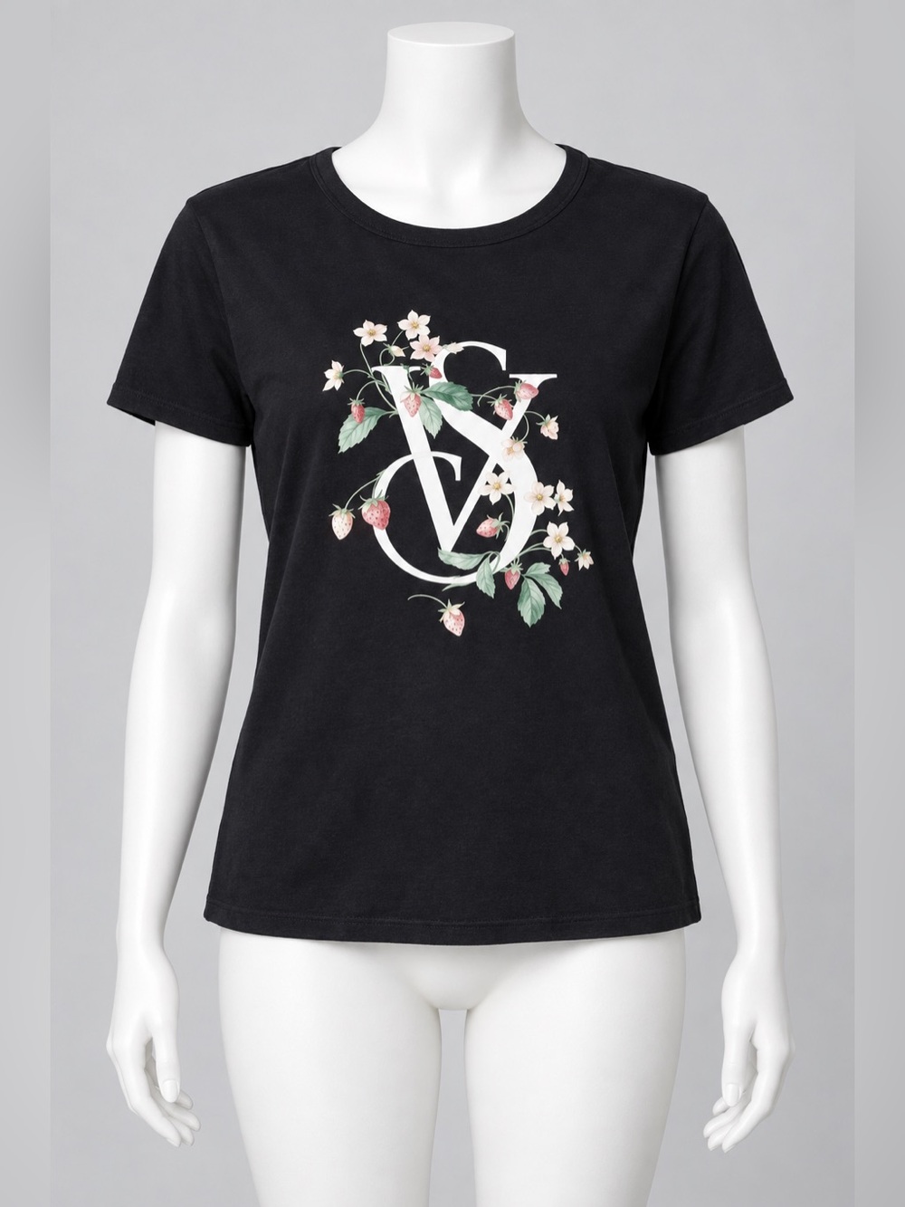 Victoria's Secret Black Tee with Floral VS Logo